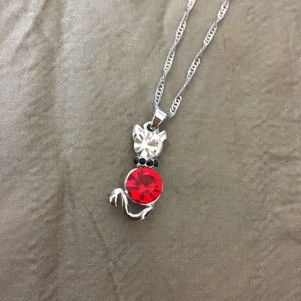 3/$25** Red Swarovski Elements Cat necklace